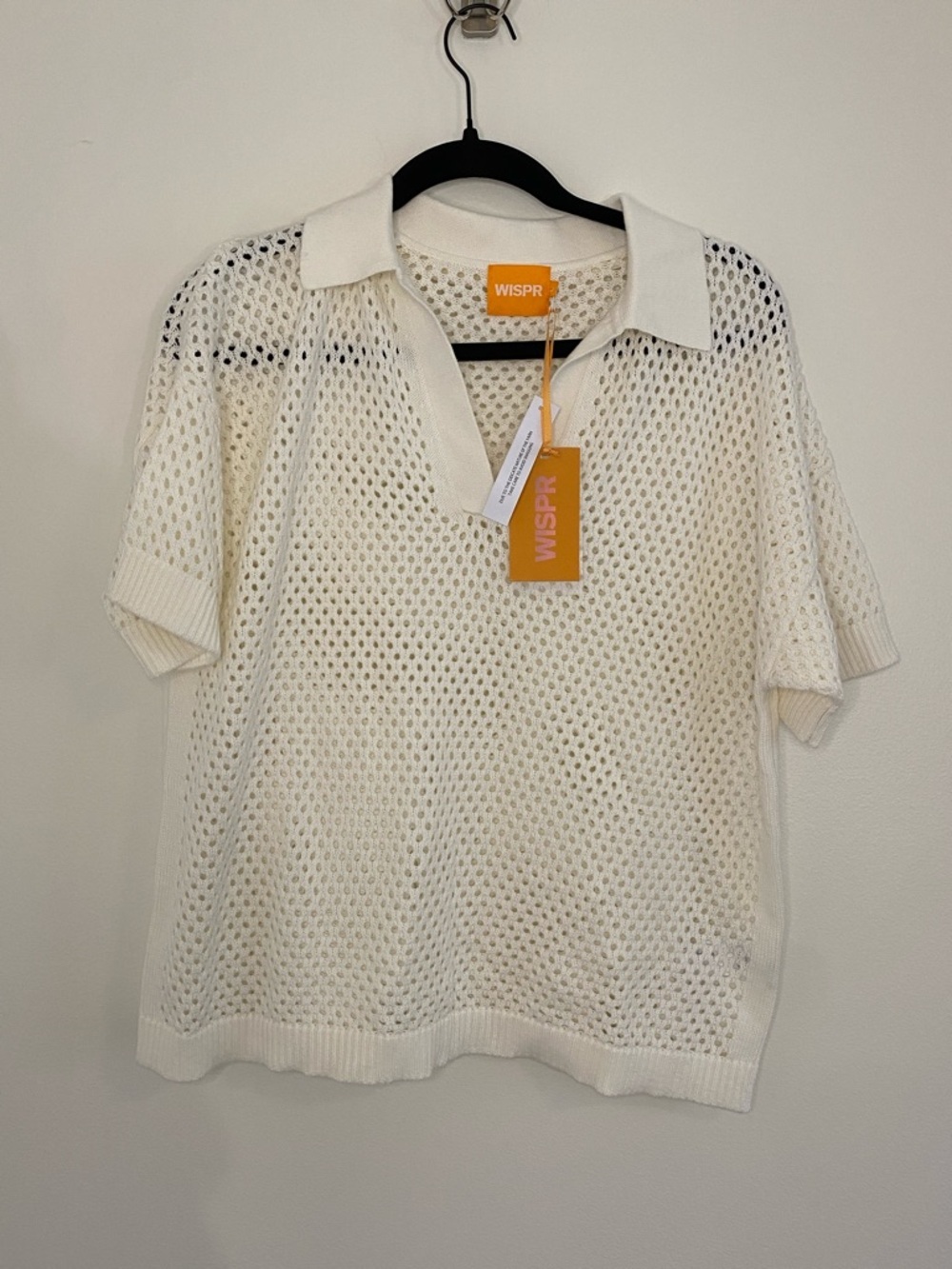 Wispr by Brodie NWT Relaxed Pointelle Polo Cotton Knit Lightweight White Large